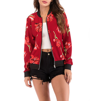 

Toponeto Womens Floral Print Blouse Fashion Baseball Coat Zipper Jacket