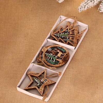 

6Pcs\Set Diy Tree\Star Green&Red Wooden Pendants Ornaments For Christmas Party Xmas Tree Ornaments Kids Gifts Decorations