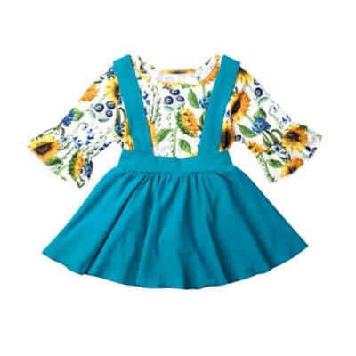 

Newborn Baby Girls Kids Ruffle Sleeve Sunflower TopsSkirt Outfits Set Clothes