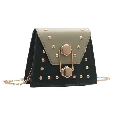 

Rivets Sequins Bag Women Leather Shoulder Messenger Flap Buckle Chain Bags