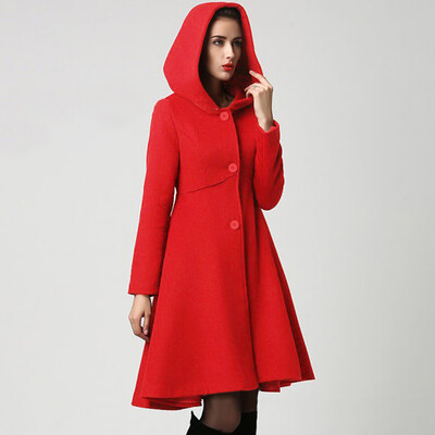 

Tailored Women Fashion Hooded Cape Pullover Lady Elegant Waist Pocket Winter Warm Coat
