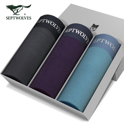 

Seven wolves panties male boxer mens underwear antibacterial patch in the waist ice silk breathable four corner shorts head purple dark gray lake blue