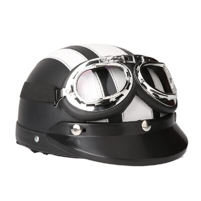 

Motorcycle Scooter Open Face Half Leather Helmet with Visor UV Goggles Retro Vintage Style 54-60cm