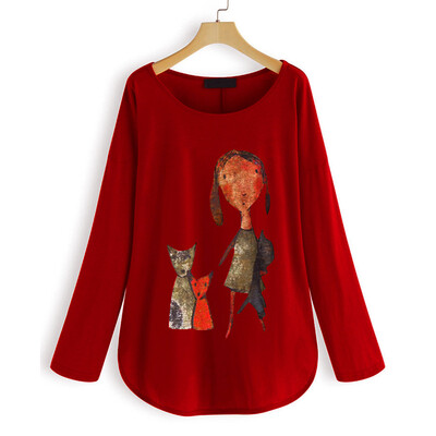 

Starmoon Womens Autumn Casual Plus Size Loose O-Neck Character Print Tunic Shirt Blouse