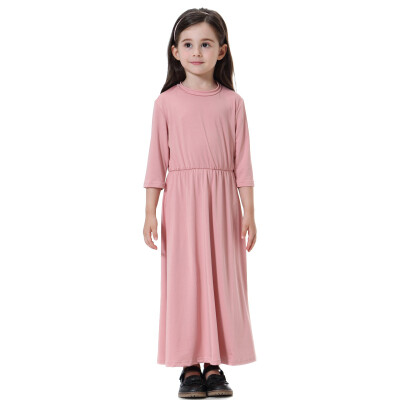 

Toddler Kids Children Muslim Girls Solid Long Sleeve Dress Casual Long Dess