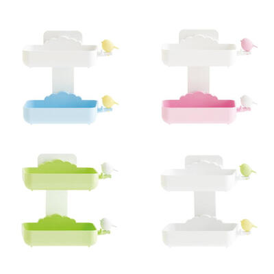 

Bathroom Double Layers Strong Sucker Soapbox Soap Draining Holder Soap Dish