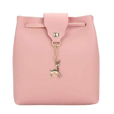 

Women Leather Shoulder Bucket Bag Deer Pendant Casual Handbag Messenger Bag