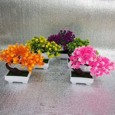 

1pcs Artificial Potted Plant Colorful Flower Home Office Table Top Decoration