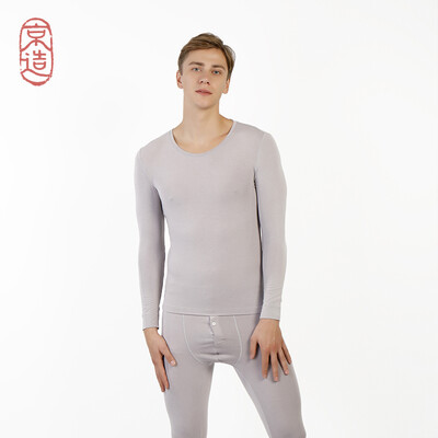 

JZAO mens warm&light underwear skin moisturizing close-fitting bottoming Qiuyi Qiuku suit light gray round neck L code