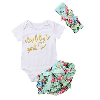 

Infant Baby Girl Romper Top Jumpsuit Tutu Pants Headband Outfit Clothes Set