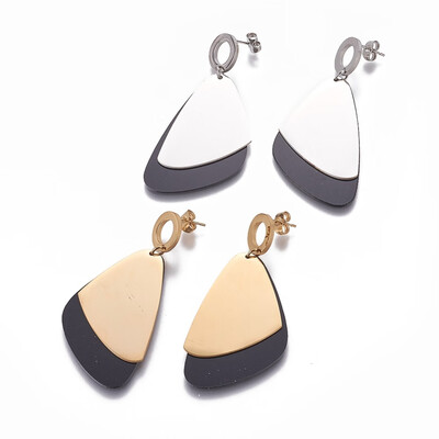 

304 Stainless Steel Stud Earrings with Plastic Mixed Color 57mm Pendant 43x26x2mm Pin 08mm
