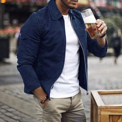 

Mens Softshell Fleece Bomber Jacket Lightweight Faux Suede Full Zip Fall Jacket