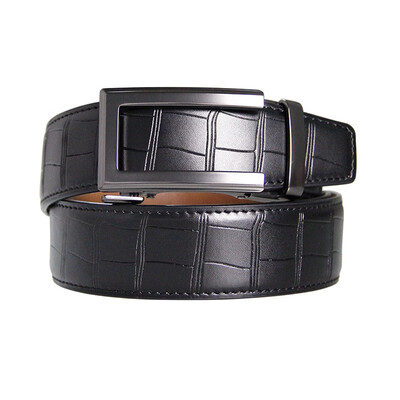 

BPSTAR Mens Automatic Buckle Genuine Leather Mens Ratchet Holeless Belt Business High Quality Mens Real Belt for Pants