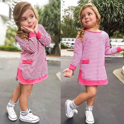 

New Kids Baby Girls Dress Striped Princess Party Dresses Cotton Clothes top