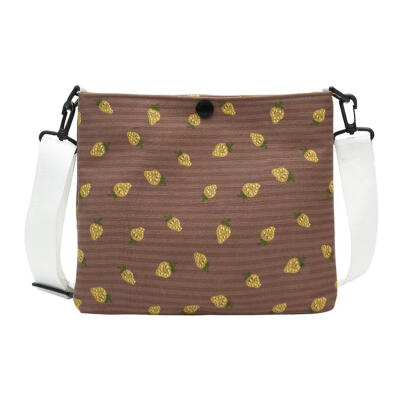 

Strawberry Print Shoulder Satchel Packs Canvas Women Large Crossbody Bags