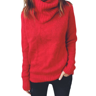 

Women Fashion Soild Color Long Sleeve Turtle Neck Knitting Pullover Sweater