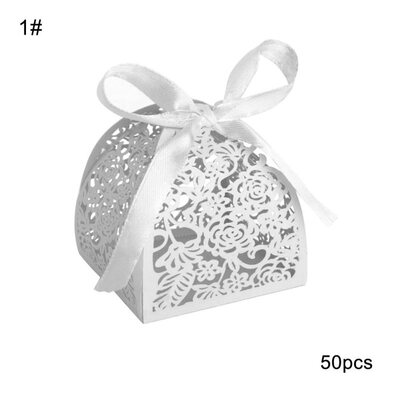 

50PcsSet Hollow Rose Flower Lace Ribbon Wedding Favor Sweets Candy Boxes Gifts