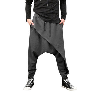

Gobestart Mens Casual Harem Pants Irregular Hem Loose Solid Color Yoga Hip Hop Trousers