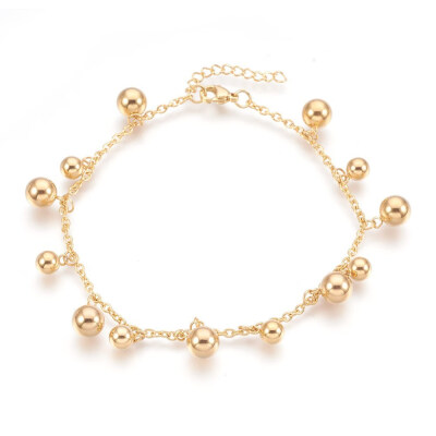 

304 Stainless Steel Charm Anklets Ball Golden 9-14"235cm 23mm