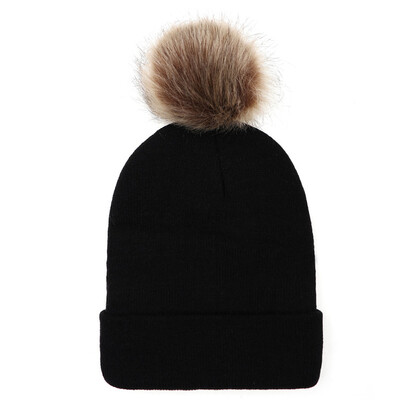 

Tailored Adult Women Keep Warm Winter Fur Ball Knitted Wool Beanie Hemming Hat Cap