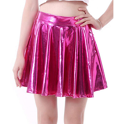 

Womens Shiny WET LOOK PU Leather Skater Flared Pleated Mini Party Dance Skirts