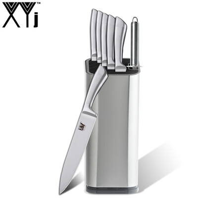 

XYj Brand Kitchen Cooking Knives Stainless Steel Knife 8 Pieces Set Utility Chef Slicing Fruit Knife Holder Sharpener Rod Tools