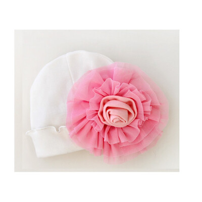 

Newborn Infant Baby Girls Soft Cotton Hospital Cap Big Flower Princess Hats