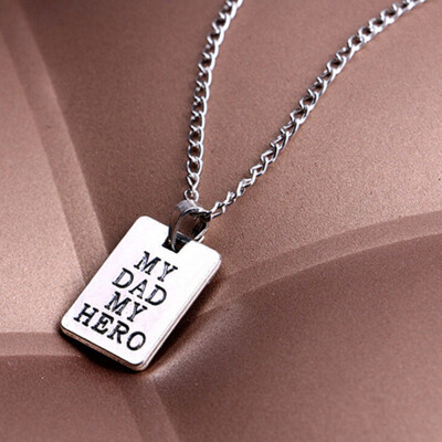 

Creative Gift Family Love My Dad My Hero Letter Silver Color Pendant Chain Choker Necklace