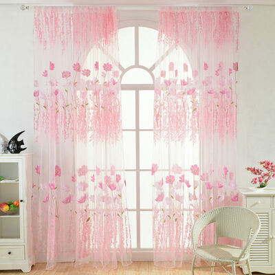 

1PC Window Curtains 1M2M Sheer Voile Tulle for Bedroom Living Room Balcony Kitchen Printed Tulip Pattern Sun-shading Curtain