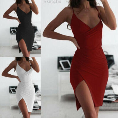 

2019 New Womens Ladies V Neck Sleeveless Bodycon Club Party Midi Dress