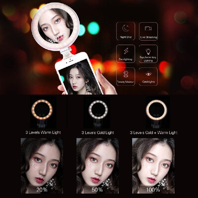 

YONGNUO YN-08 Li Smartphone Mini Clip-on Selfie LED Ring Light 3200K5500K Bi-color Temperature Dimmable with Makeup Mirror USB Ch