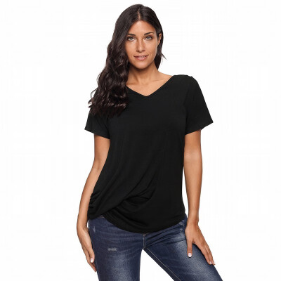 

Solid color V-neck short-sleeved bottoming shirt casual ladies top