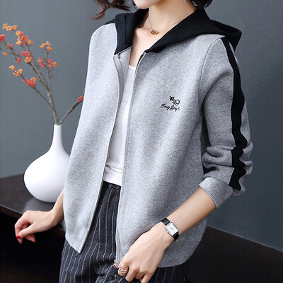 

Tailored Fashion Women Cardigan Letter Printing Hooded Long Sleeve Blouse Sport Coat
