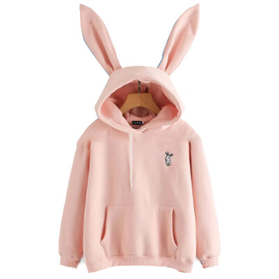 

Tanersoned Womens Cute Bunny Rabbit Ear Hooded Sweaters Rabbit Embroidered Logo Long Sleeve Jumpers