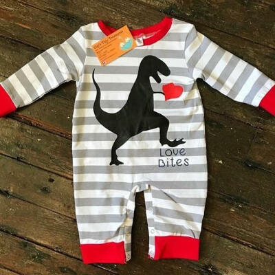 

Cute Newborn Baby Boys Girls clothes Long Sleeve striped dinosaur print Romper round neck kids Jumpsuit Outfit