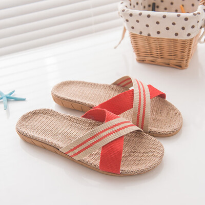 

Rose Womens Fashion Anti-slip Linen Home Indoor Open Toe Flat Shoes Beach Slippers