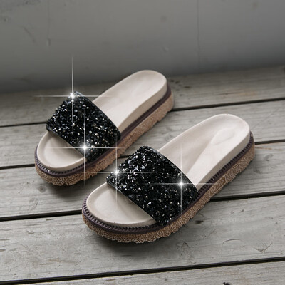 

2019 new summer sandals women wear fashion Joker high heel thick bottom net red word sandals lazy slippers