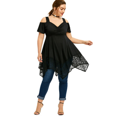 

Plus Size Open Shoulder Asymmetric Tunic Top