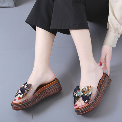 

Rose Women Ladies Fashion Crystal Bowknot Casual Sandals Flats Beach Slipper Shoes