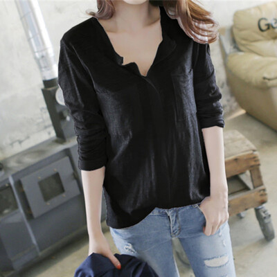 

Womens Fashion Large Size Solid Color Casual Loose Linen Solid Color Tops
