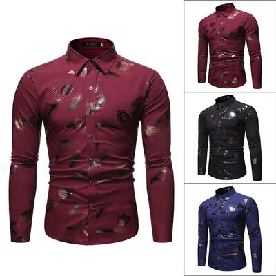 

Mens Long Sleeve Printed Shirt Casual Button Down Slim Fit Dress T-shirts