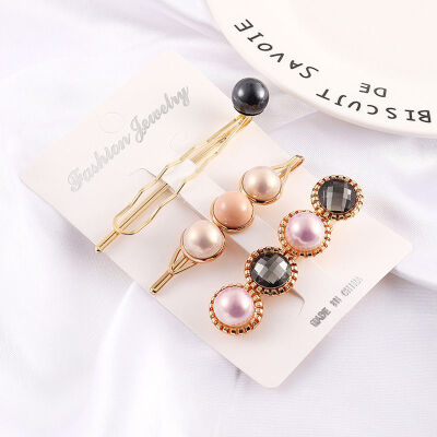 

3pcs KoreaWomen Metal Hairpins Imitation Pearl Colorful Beads Hair Clips Irregular Geometric Hair Styling Accessories
