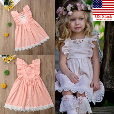 

US Toddler Kid Baby Girls Sleeveless Summer Solid Party Pageant Dress Clothes