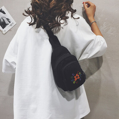 

Canvas small bag female 2019 new casual sports chest bag tide Korean fashion wild print girl small bag