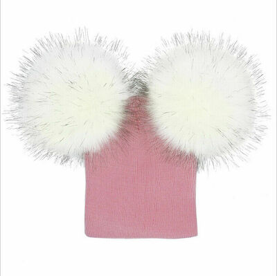 

Newborn Kids Baby Boy Girl Double Fur Pom Hat Winter Warm Knit Bobble Beanie Cap