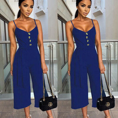 

New Style Women V Neck Short Sleeve Jumpsuit Ladies Summer Casual Loose Playsuit