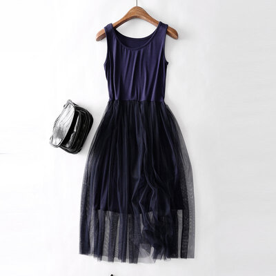 

Fashion New Modal Mesh Stitching Vest Bottoming Skirt Loose Vest Dress
