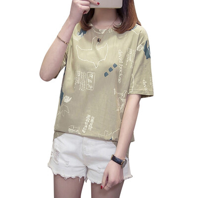 

T shirt Woman Spring Summer Girls Print Short Sleeve O Neck Cotton Women Top Slim Fit Soft Women Tshirt