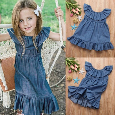 

Toddler Kids Baby Girls Princess Dress Pageant Party Holiday Denim Skirt Clothes
