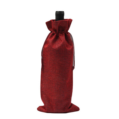

Rustic Linen Drawstring Wine Bottle Cover Packaging Bag Wedding Party Decor